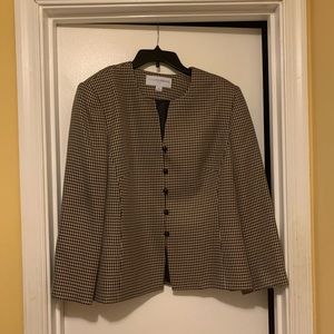 Navy blue and tan skirt suit